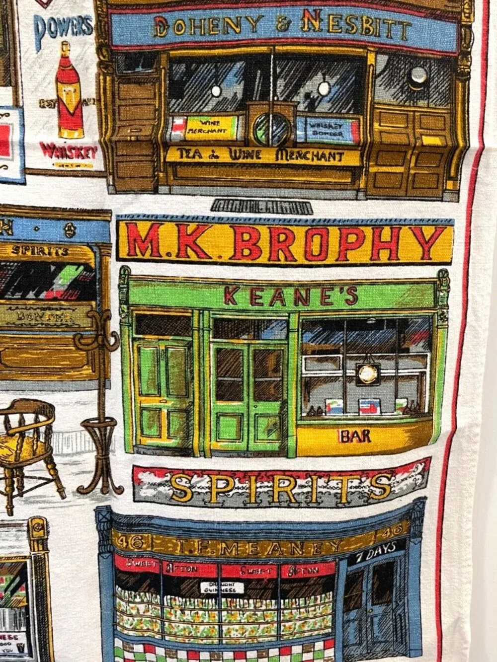 Vintage 100% Irish Linen Pubs Of Ireland Tea Towel Wall Hanging Made in Ireland